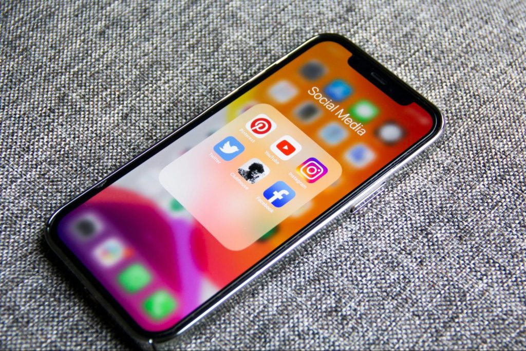 Smart phone with social media folder open