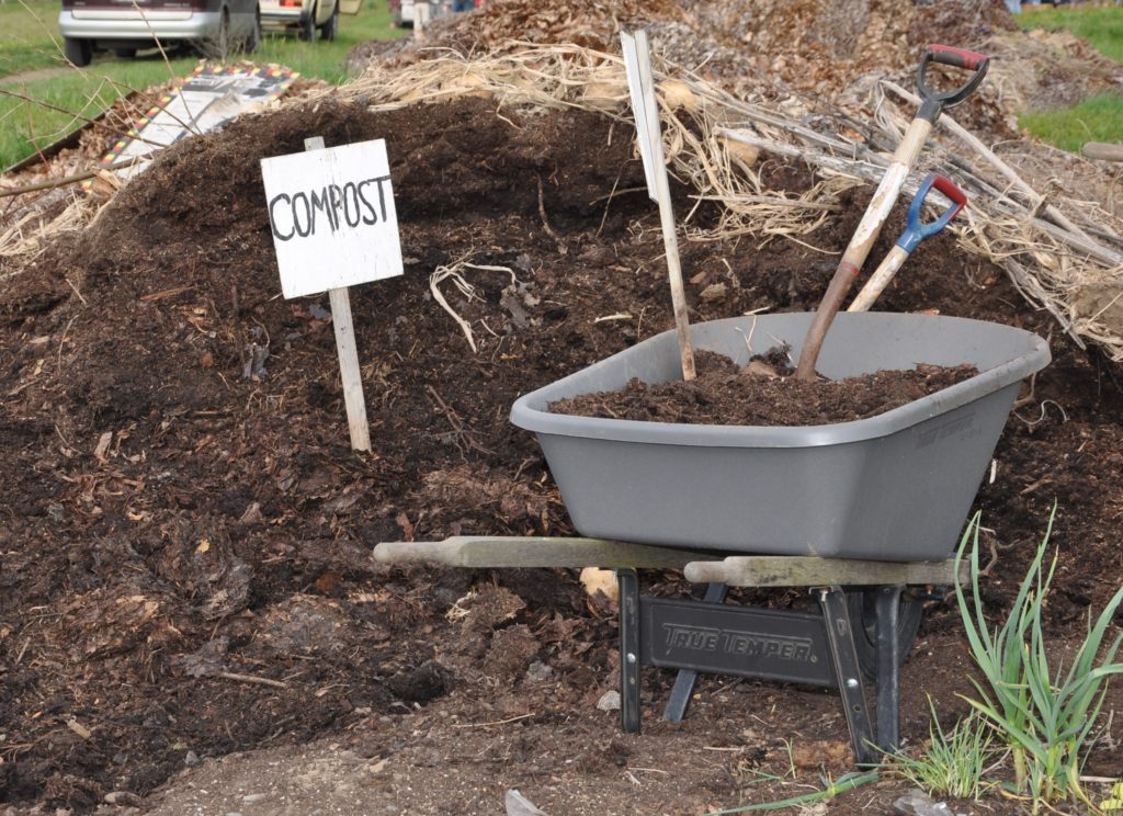 Compost is piled up at Oregon State University's student-run organic farm in Corvallis.