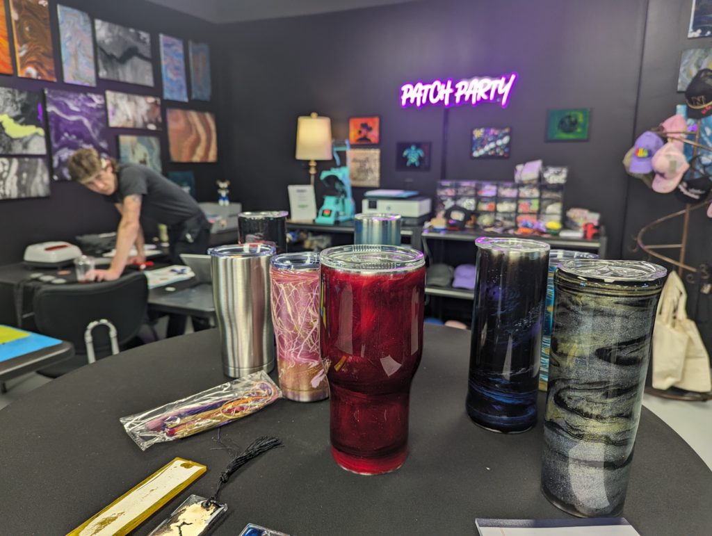 Examples of art clients can create at Hawaii Fluid Art in Omaha, Nebraska.