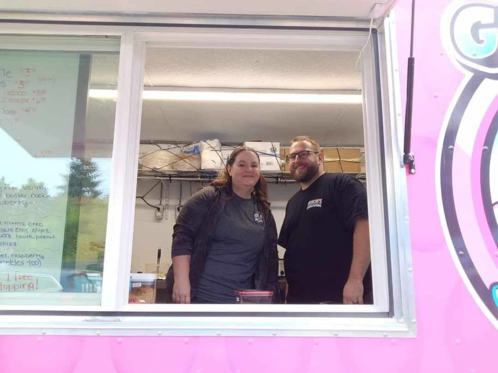 Rachael and David inside Gracie's Sweets food truck