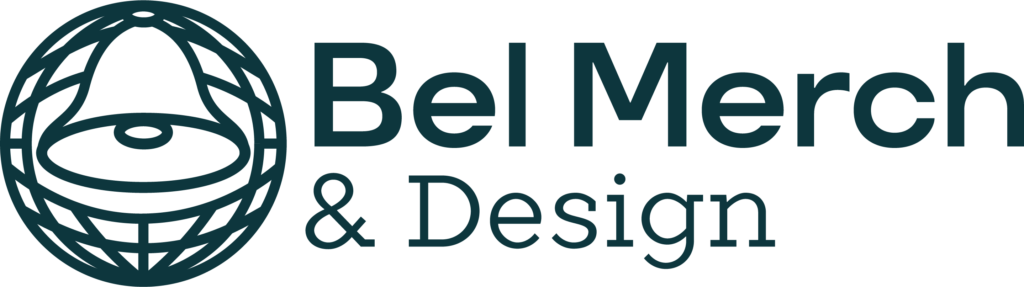 A line drawing of a bell sits to the left of text reading Bel Merch & Design