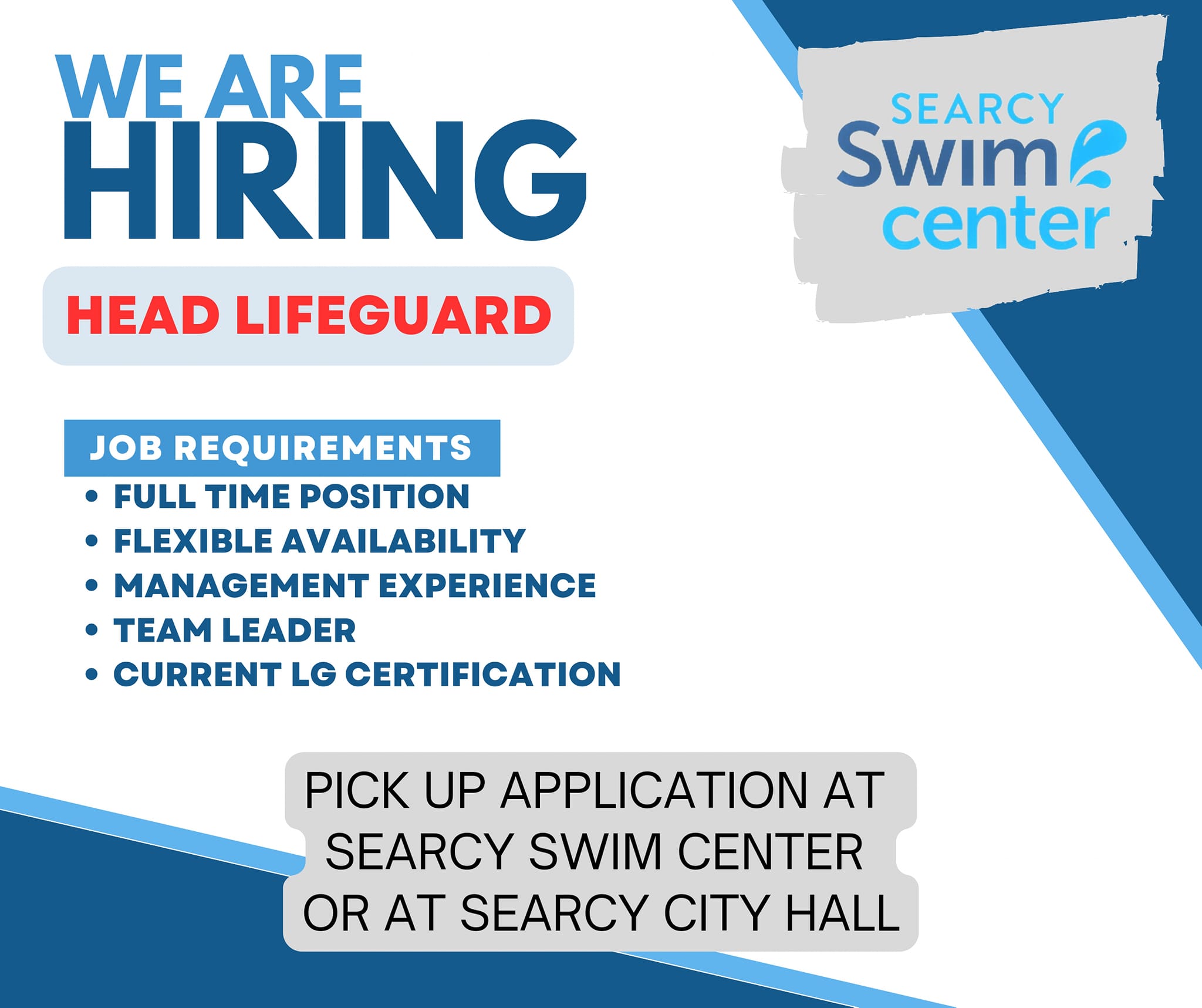 Searcy Swim Center Hiring Lifeguards and Head Lifeguard