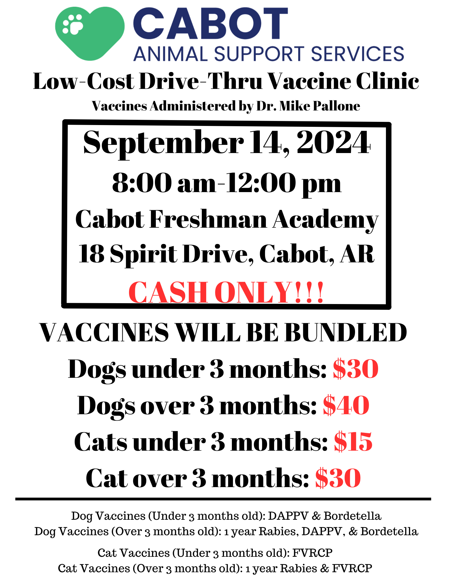 Cabot Animal Support Services Hosts Low-Cost Drive-Thru Vaccine Clinic 