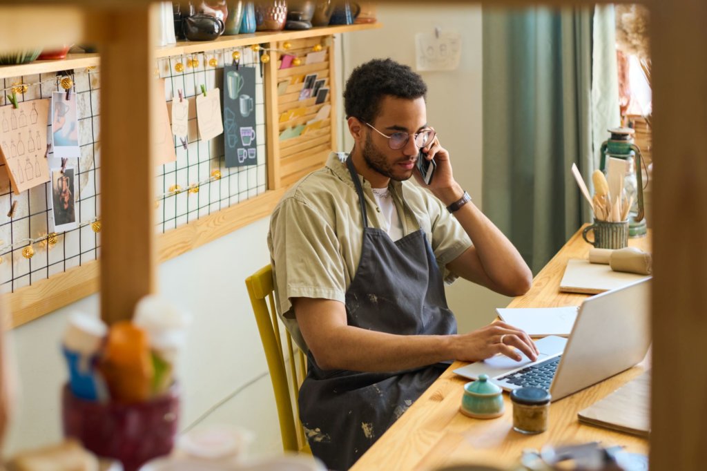 Small business owner on the phone