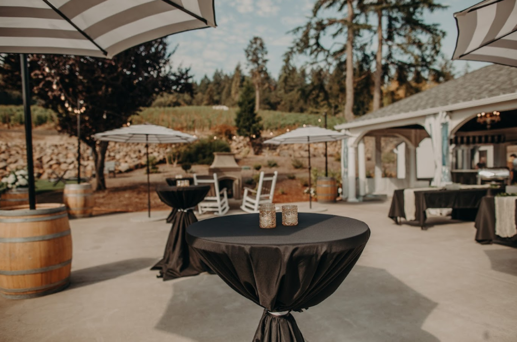 Patio area with standing tables