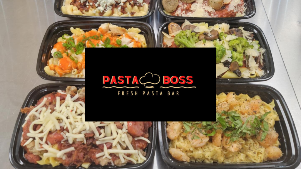 Pasta Boss logo and examples of pasta bowls