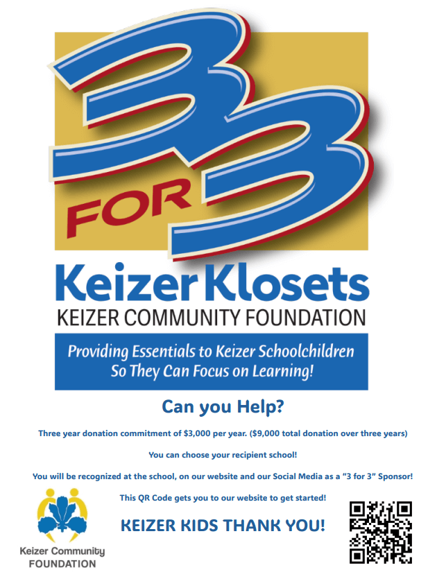 Keizer Klosets 3 for 3 fundraising campaign