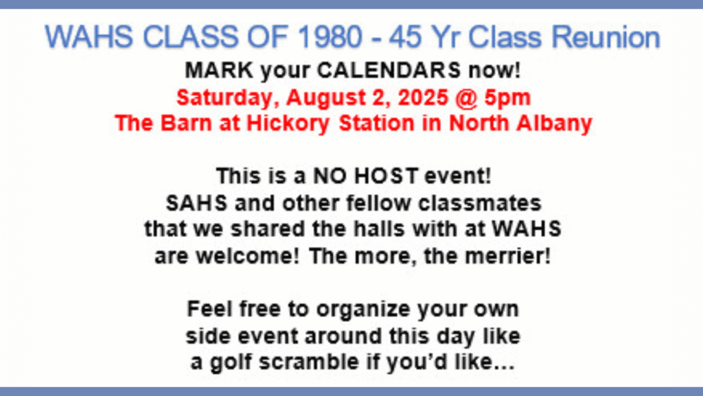 WAHS 45-Year Class Reunion Albany OR