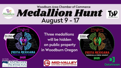 The Hunt is On! 2025 Woodburn Area Chamber of Commerce Medallion Hunt Guide & Clues