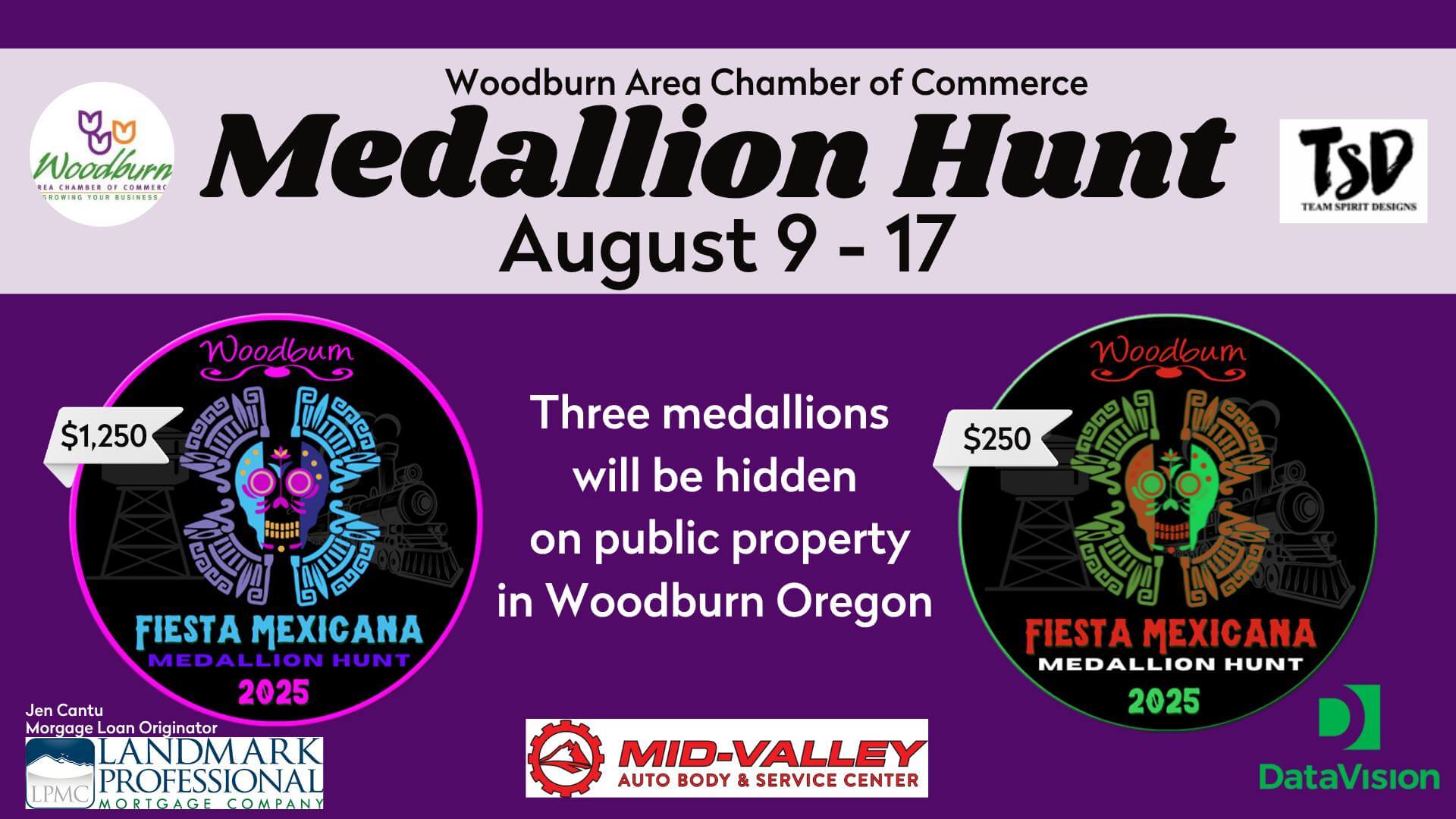 The Hunt is On! 2025 Woodburn Area Chamber of Commerce Medallion Hunt Guide & Clues
