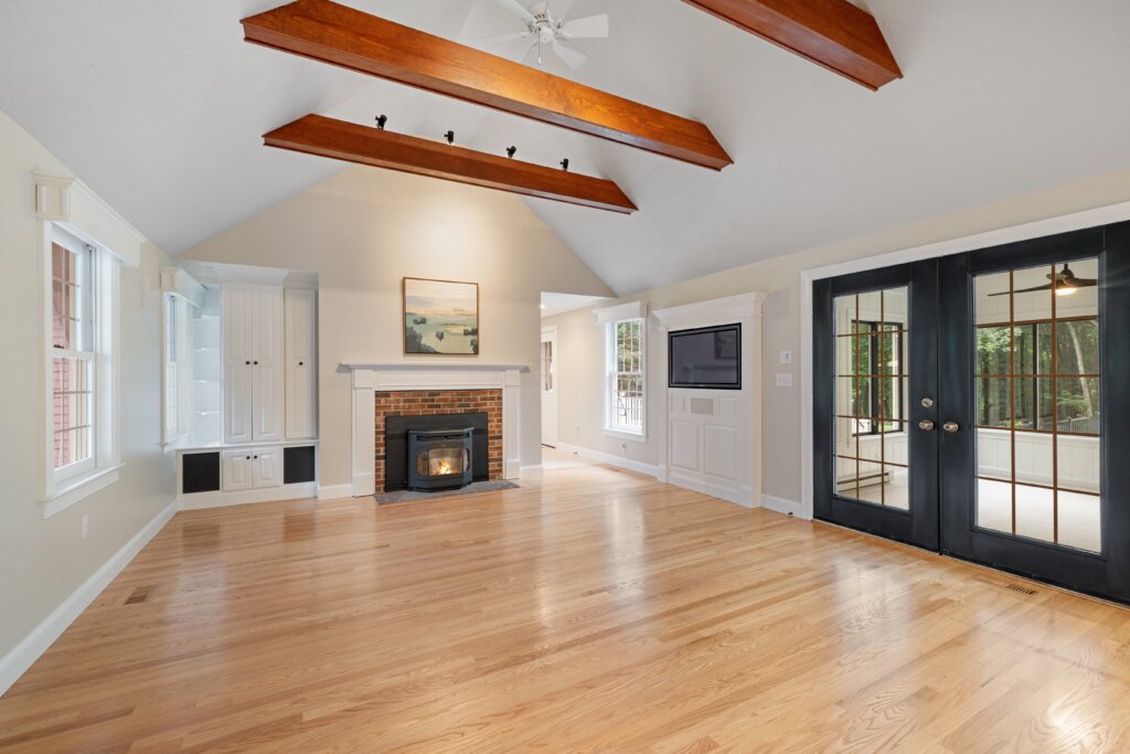 living room wooden beams