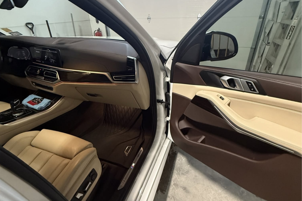 Clean BMW interior after professional car detailing.