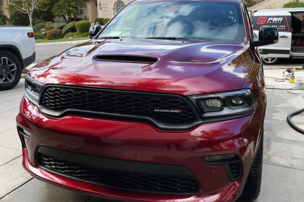 Polished red Dodge after paint correction
