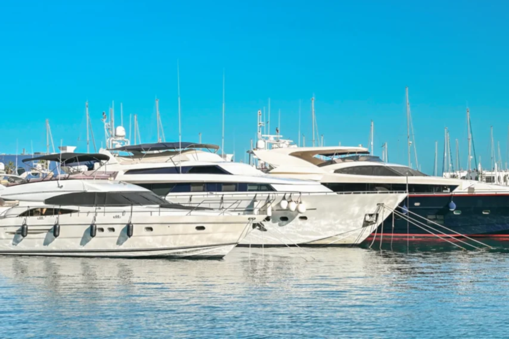 Luxury boats at a marina for professional boat detailing