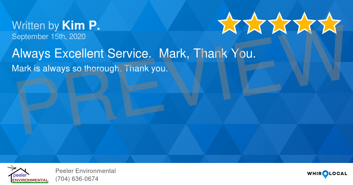 Always Excellent Service. Mark, Thank You. Peeler Environmental